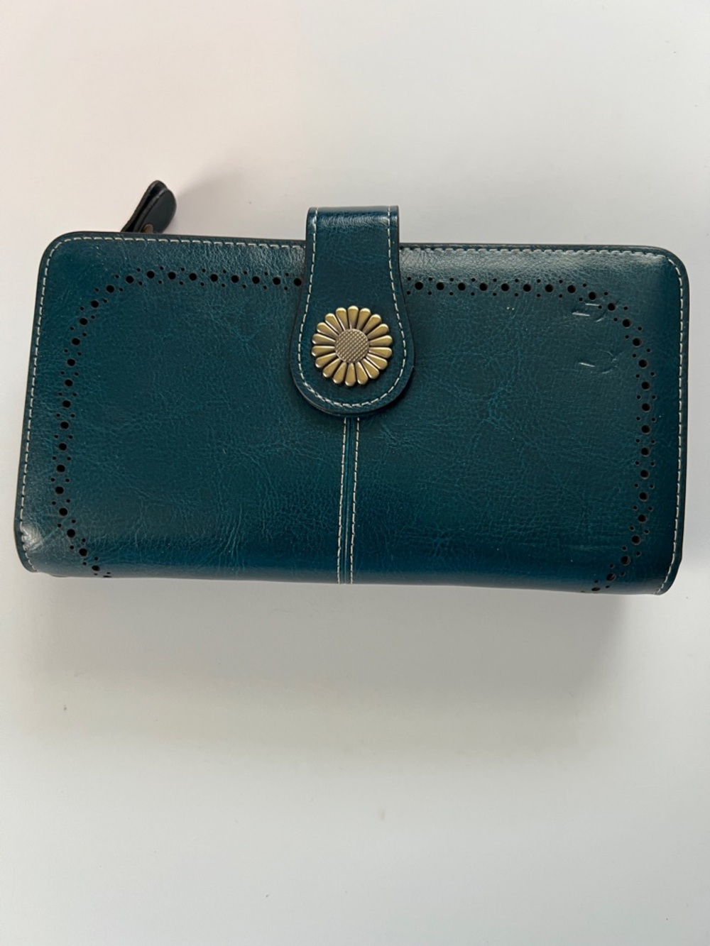 Teal Daisy-Accent Snap Wallet